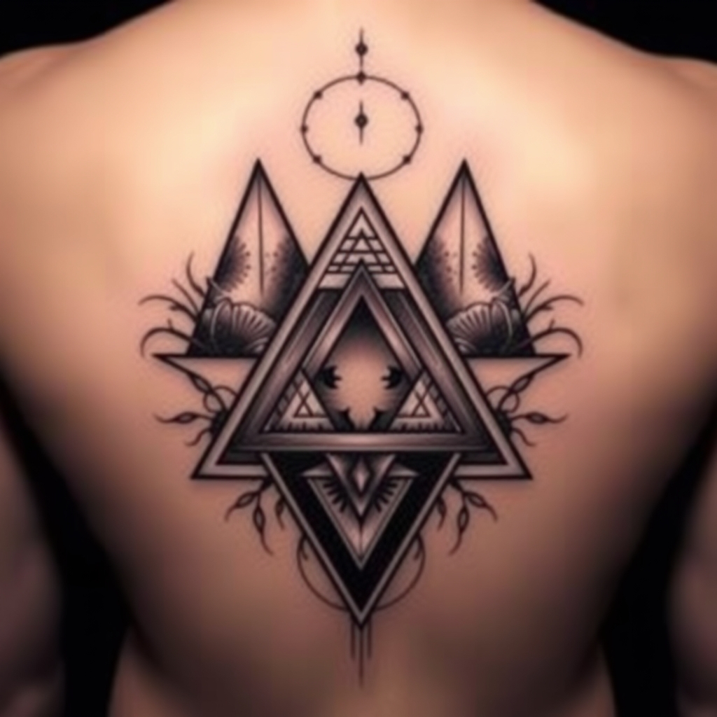 A tattoo design of featuring triangles with deep philosophy in the style of abstract. - geometry tattoo design generated by AI tattoo generator
