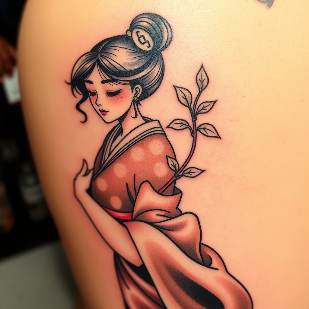 A tattoo design of Woman carrying a sprouting seed in the style of japanese. - nature symbol tattoo design generated by AI tattoo generator