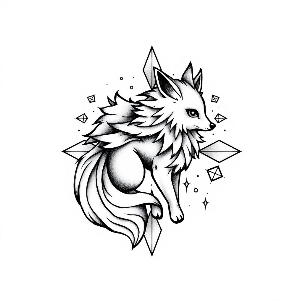 A tattoo design of vulpix snow version in the style of geometric. - pokemon tattoo design generated by AI tattoo generator