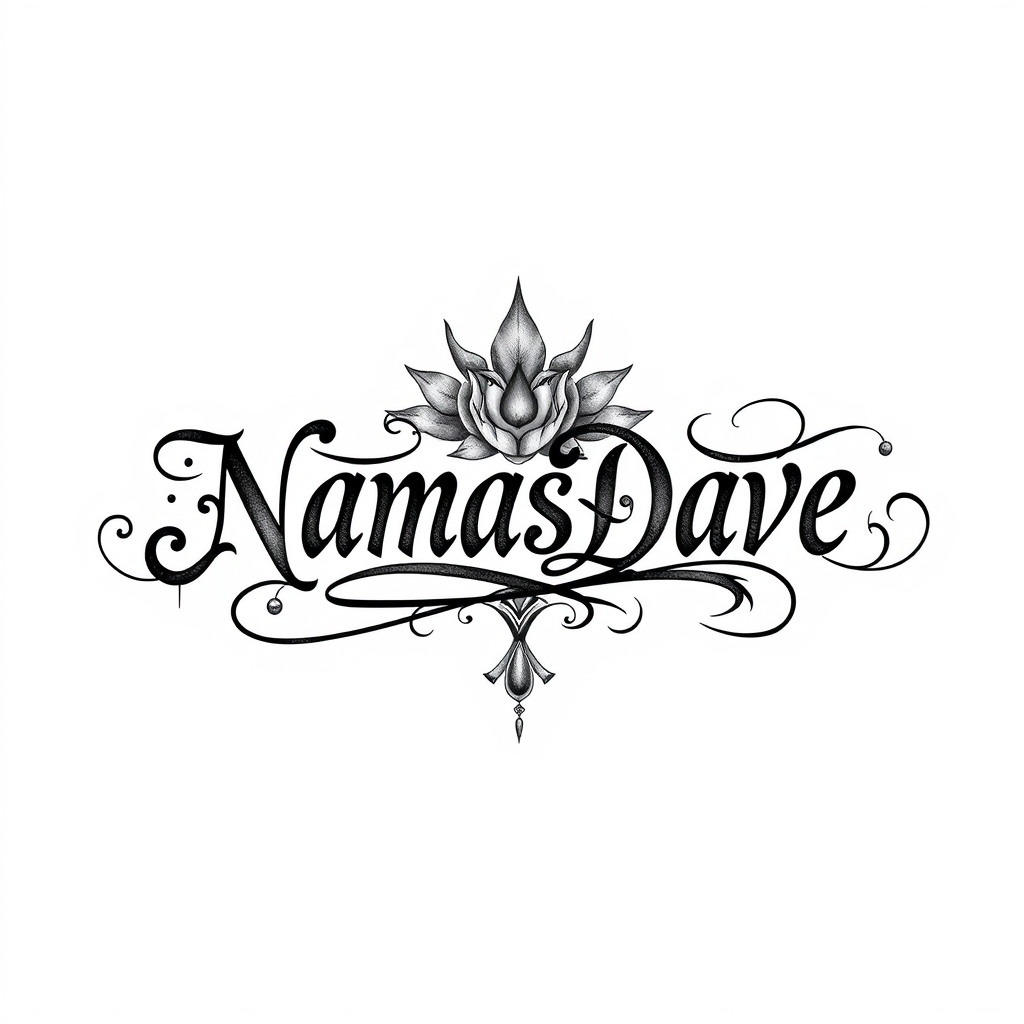 A tattoo design of "NamasDave" in a script for Yoga Teacher in the style of surrealistic. - yoga tattoo design generated by AI tattoo generator
