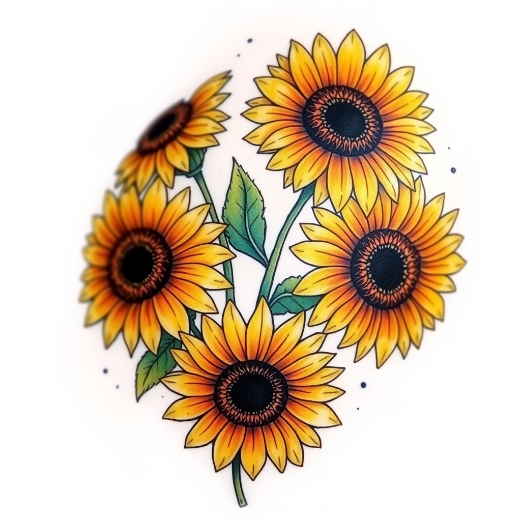 A tattoo design of Four sunflowers in the style of watercolor. - flowers tattoo design generated by AI tattoo generator