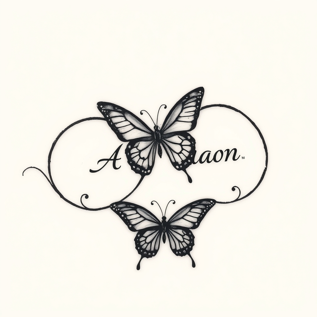 A tattoo design of Infinity symbol with the name Aaron butterfly in the style of blackwork. - symbol tattoo design generated by AI tattoo generator