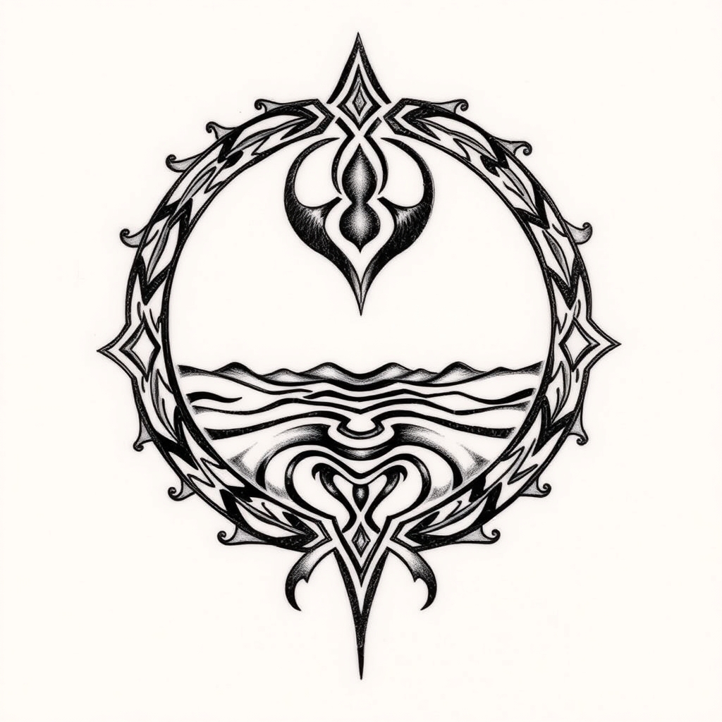 A tattoo design of Koru with water love family and connection.  in the style of tribal. - maori symbol tattoo design generated by AI tattoo generator