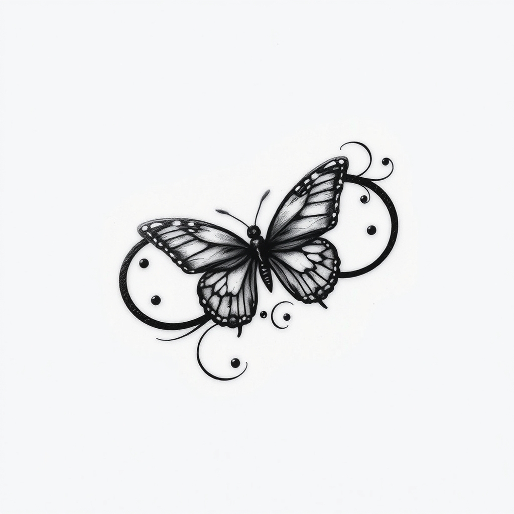 A tattoo design of Infinity symbol with the name Aaron butterfly in the style of blackwork. - infinity symbol tattoo design generated by AI tattoo generator