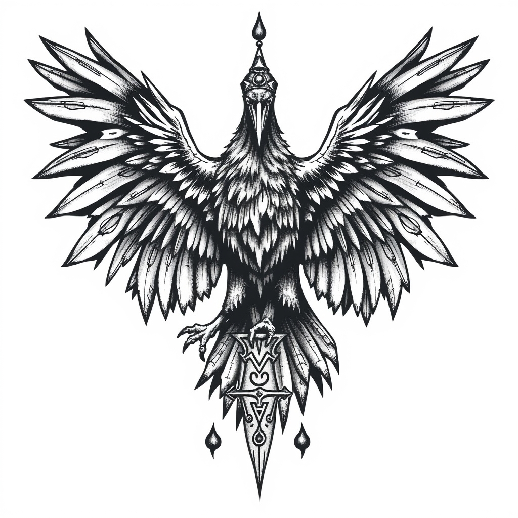 A tattoo design of Raven With Viking Runes in the style of realistic. - mythical creatures tattoo design generated by AI tattoo generator