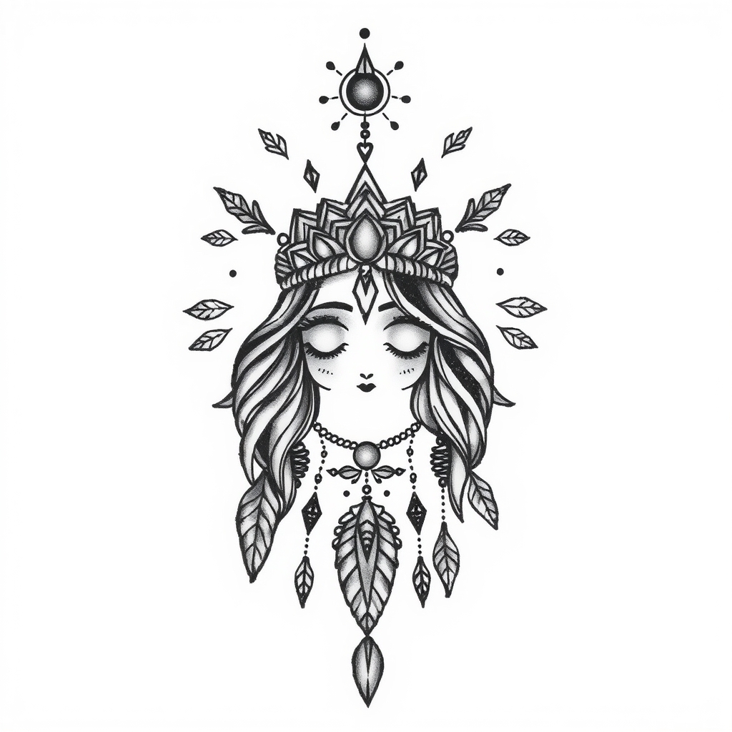 A tattoo design of About 15cm with a boho theme in the style of realistic. - boho tattoo design generated by AI tattoo generator
