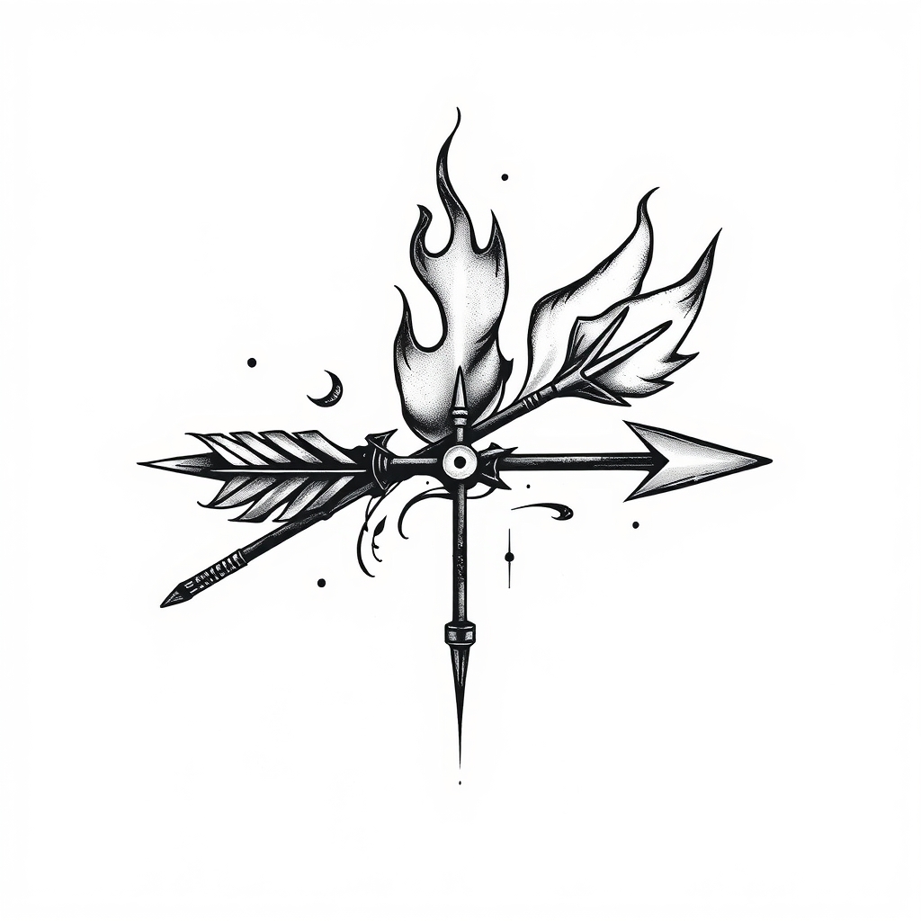 A tattoo design of Arrow stylized with fire element in the style of blackwork. - fire arrow tattoo design generated by AI tattoo generator