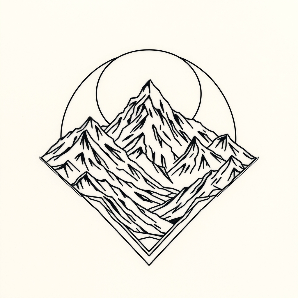 A tattoo design of Peru mountains in geometric style, line work and masculine in the style of geometric. - mountain landscape tattoo design generated by AI tattoo generator