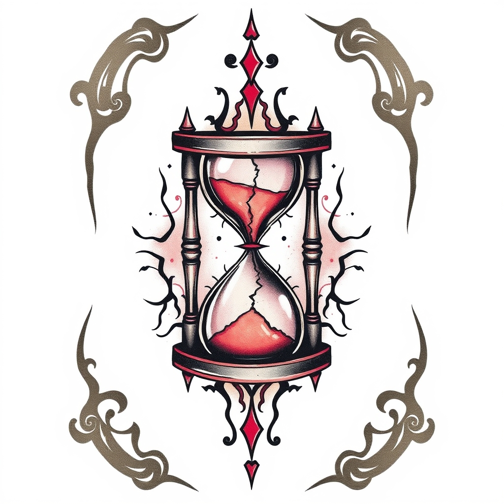 A tattoo design of broken hourglass in the style of abstract. - time symbolism tattoo design generated by AI tattoo generator