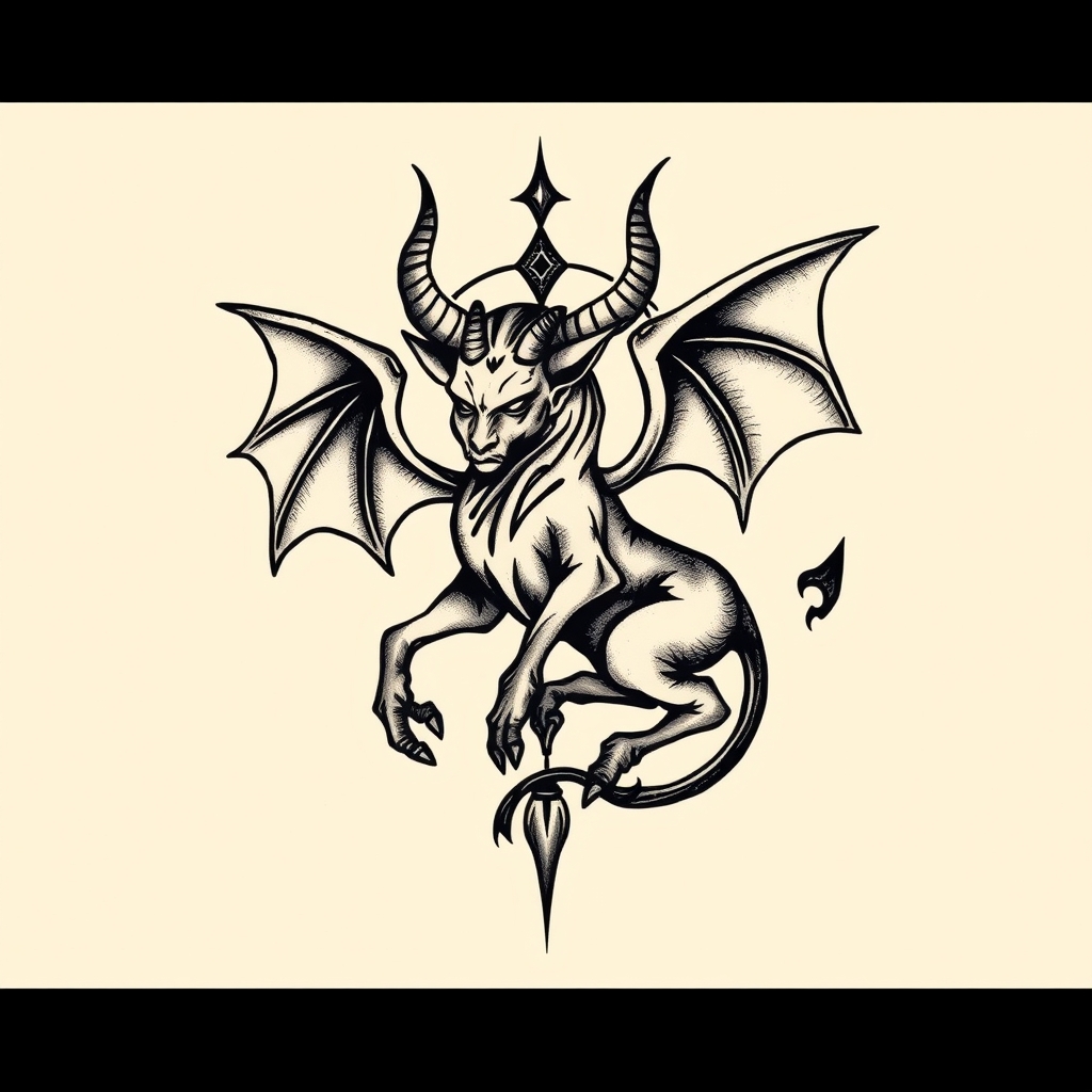 A tattoo design of capricorn devilish in the style of abstract. - zodiac symbol tattoo design generated by AI tattoo generator