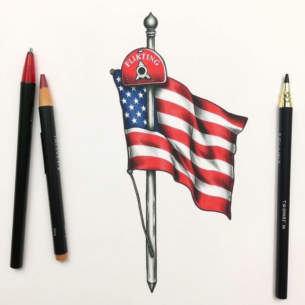 A tattoo design of ░░░░░░░░░░░░░░░░                     ░              ░                    ░    FLAG POLE   ░                   ░     /|\         ░                  ░     / | \         ░           /\                 ░      |LP| FLAG      ░         /  \                  ░     | log|        ░         |  |                     ░              ░            |                      ░░░░░░░░░░░░░░░░                       [VOODOO DOLL BODY]                   ______[ ]__________                  |  o      O        |                  |     |\/|         |                  |   \\|--|//       |                  |__________________|                 /         |           \                /   [Slipknot “S”]     \               |          ||            |                \        /  \          /                 \__  _/    \__  _____/                  🎩 LIMB BIZKIT CAP                    |￣￣￣￣￣￣￣￣￣|                   |      RED      |                   |    CAP      |                   |______________|                       \_____/ in the style of realistic. - music bands tattoo design generated by AI tattoo generator