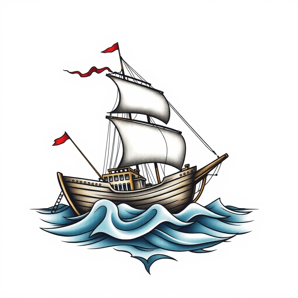 A tattoo design of A sinking ship in the style of realistic. - ship wreck tattoo design generated by AI tattoo generator