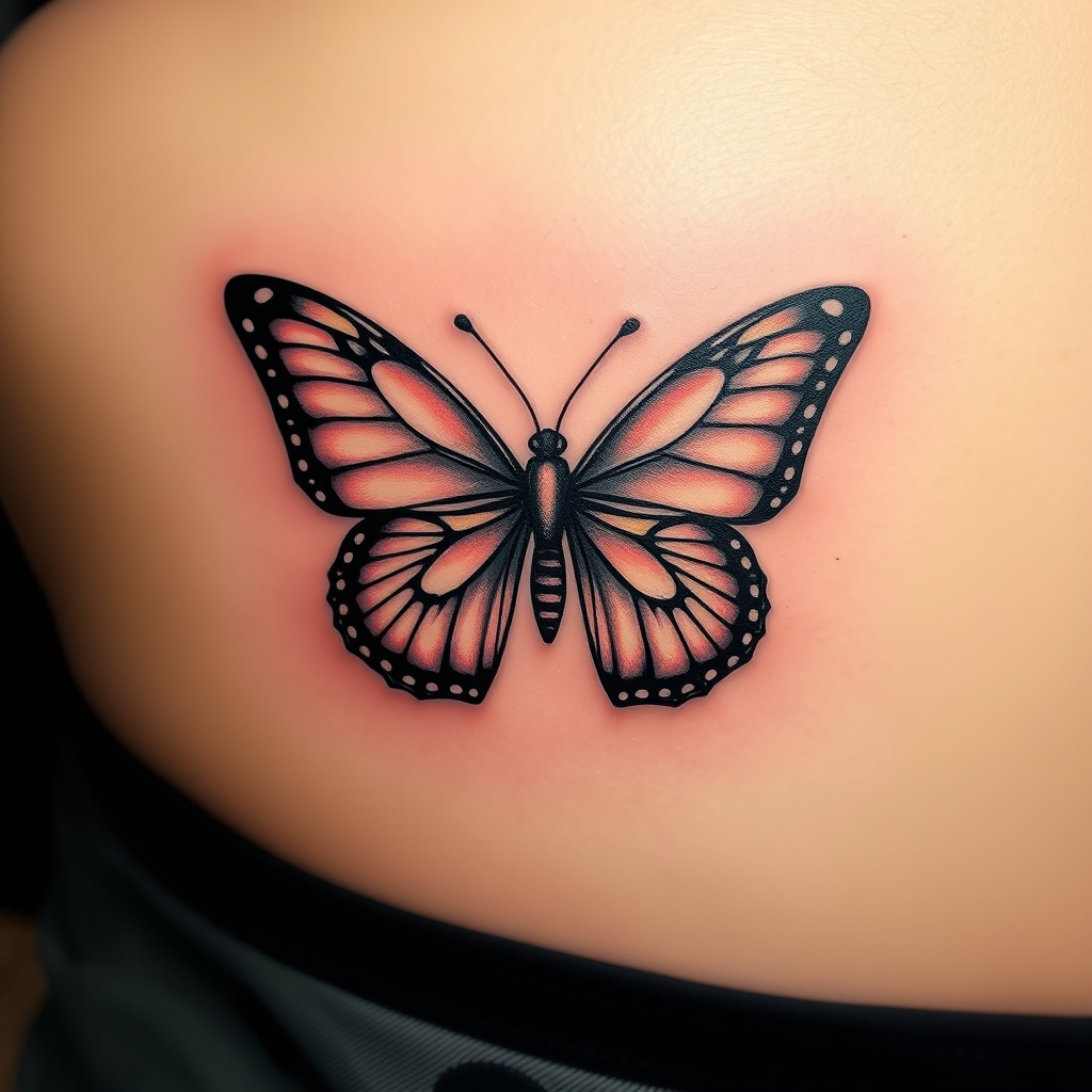 A tattoo design of Christian butterfly tattoo in the style of realistic. - butterfly tattoo design generated by AI tattoo generator