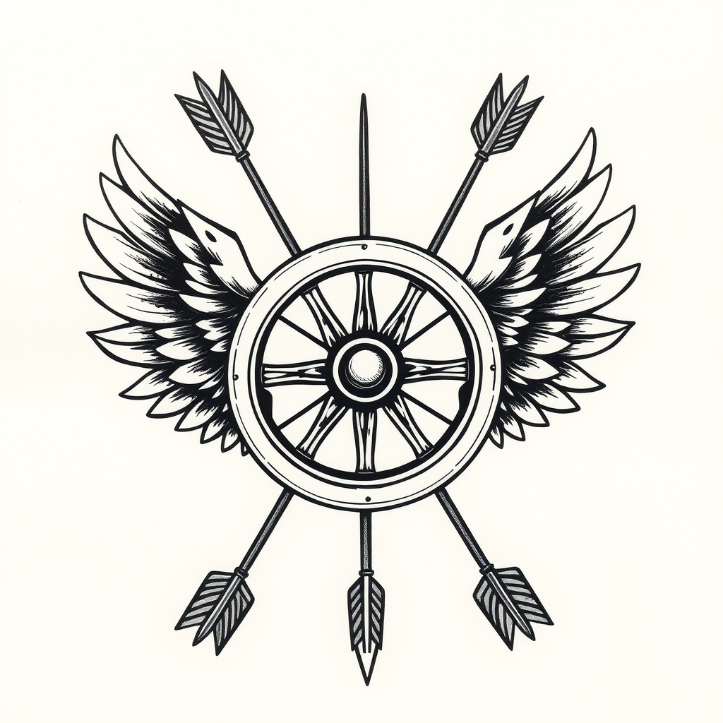A tattoo design of classic winged wheel with arrow in the style of realistic. - symbols tattoo design generated by AI tattoo generator