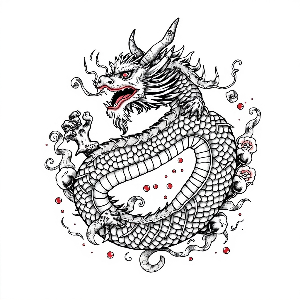 A tattoo design of Jade Dragon in the style of surrealistic. - mythical creatures tattoo design generated by AI tattoo generator