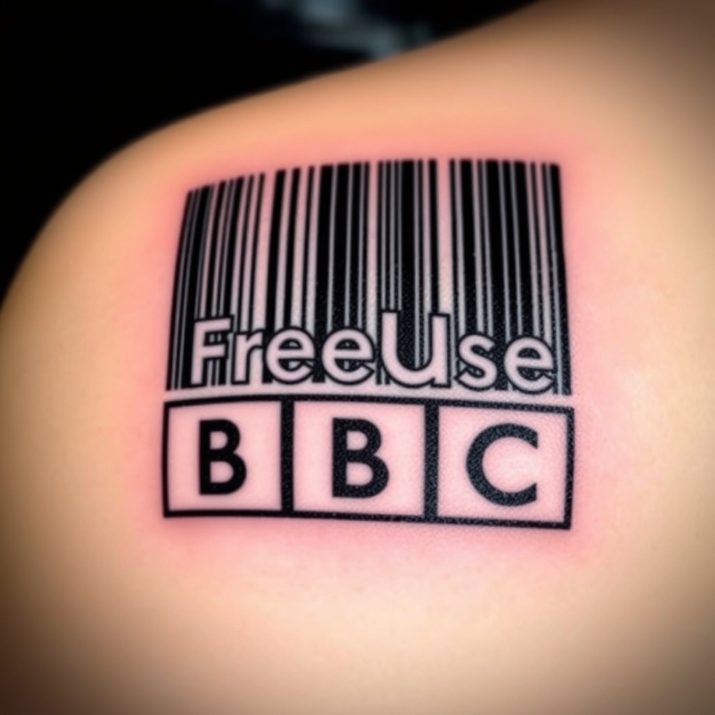 A tattoo design of a barcode with the wording "FreeUse for BBC" in the style of realistic. - computer technology tattoo design generated by AI tattoo generator