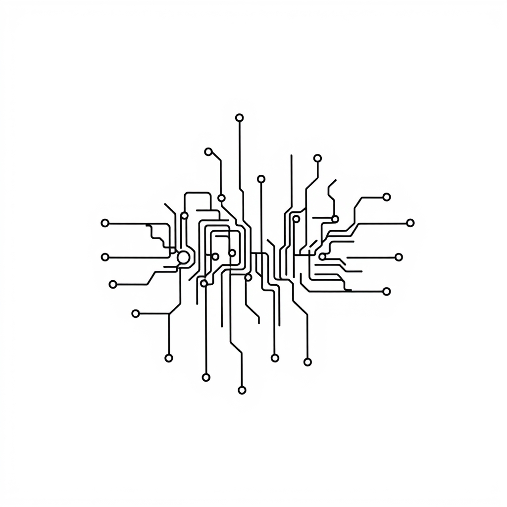 A tattoo design of one black line drawing of a circuit, in the style of simplified and stylized illustrations, simple line drawing, high resolution vector in the style of minimalist. - electronic circuit tattoo design generated by AI tattoo generator