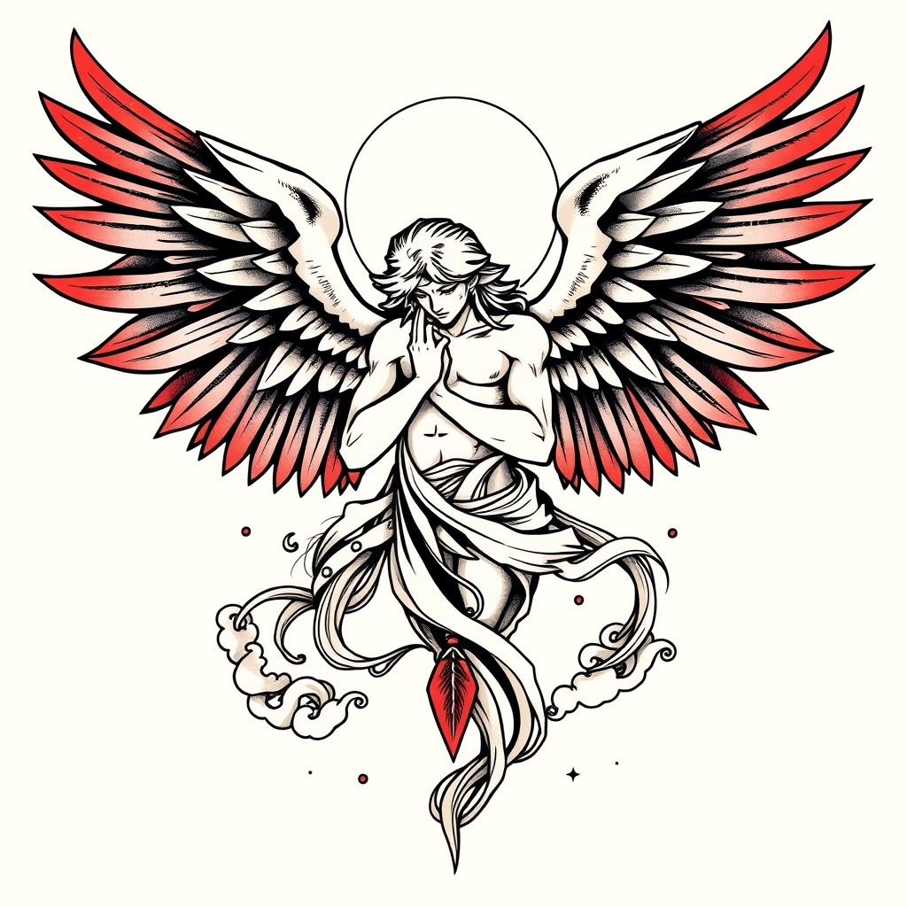 A tattoo design of Angel raphael in the style of japanese. - angels tattoo design generated by AI tattoo generator
