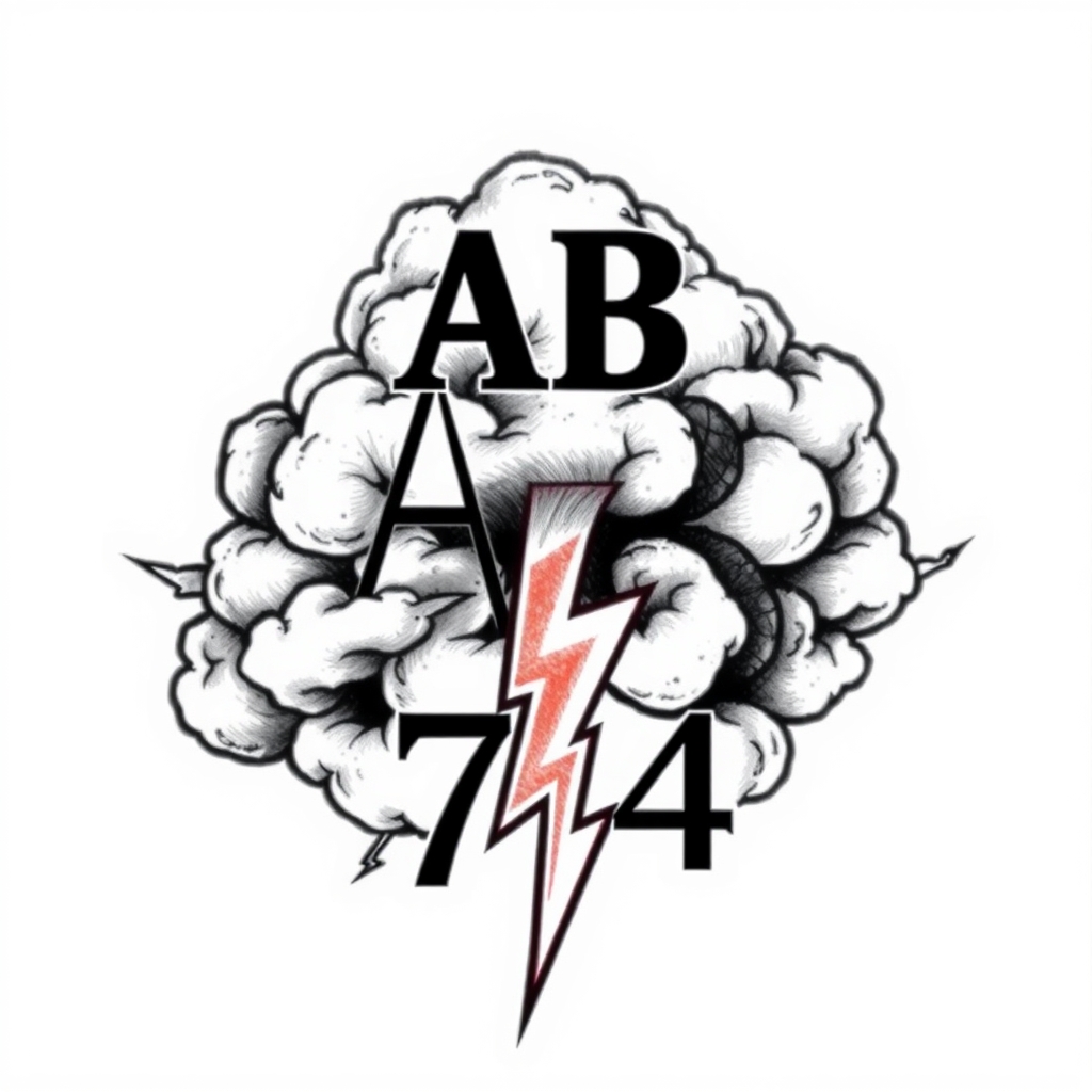 A tattoo design of Initials AB cloud and lightning bolt 74 in the style of realistic. - initials and symbols tattoo design generated by AI tattoo generator