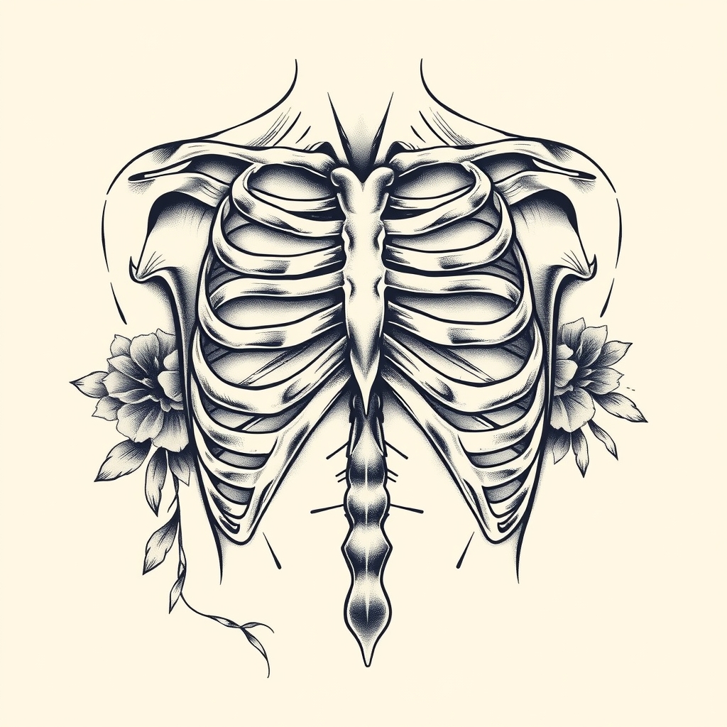 A tattoo design of Ribcage in the style of realistic. - body part tattoo design generated by AI tattoo generator