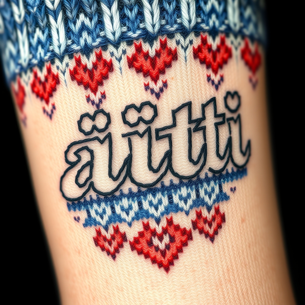 A tattoo design of Word "äiti" as it was knitted like wool socks in the style of watercolor. - text design tattoo design generated by AI tattoo generator