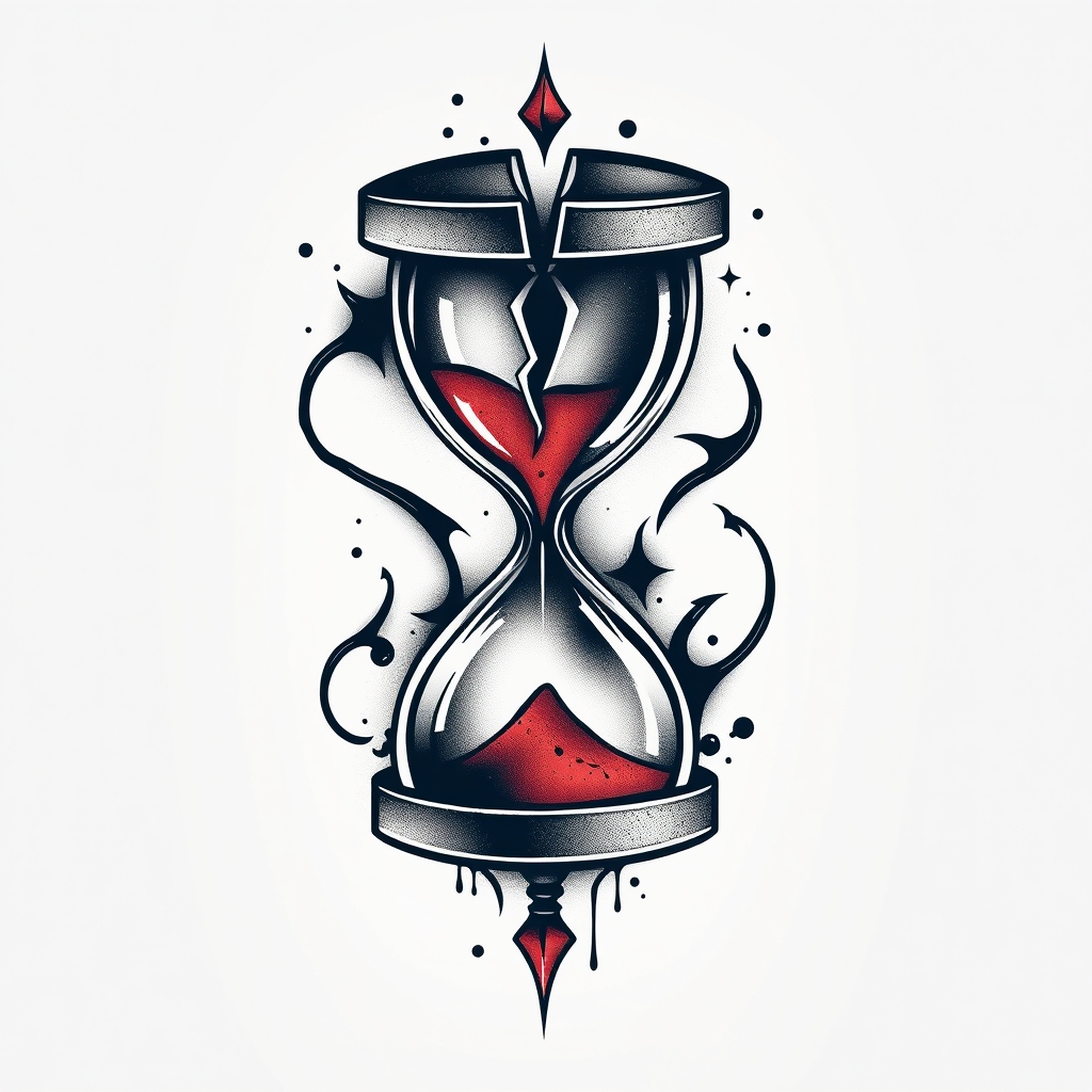 A tattoo design of broken hourglass in the style of abstract. - time symbol tattoo design generated by AI tattoo generator