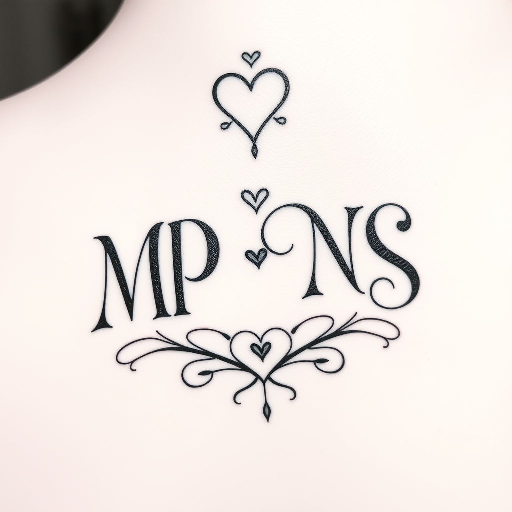 A tattoo design of Create a beautiful memory tattoo using M,P,N,S letters in the style of blackwork. - initials tattoo design generated by AI tattoo generator