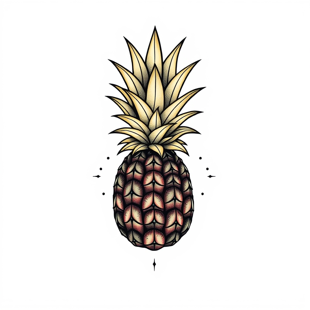 A tattoo design of pineapple full color in the style of minimalist. - fruit tattoo design generated by AI tattoo generator