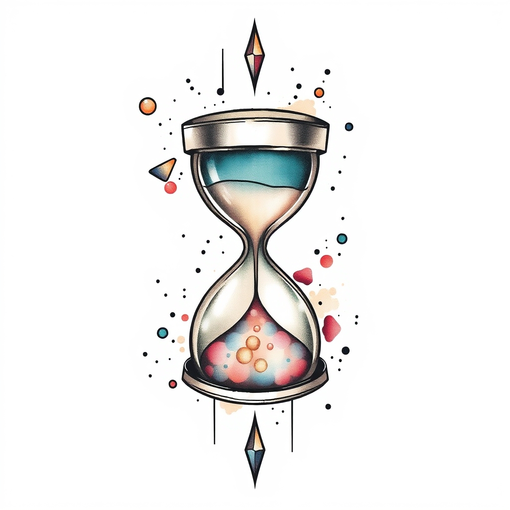 A tattoo design of broken hourglass  in the style of watercolor. - time symbol tattoo design generated by AI tattoo generator