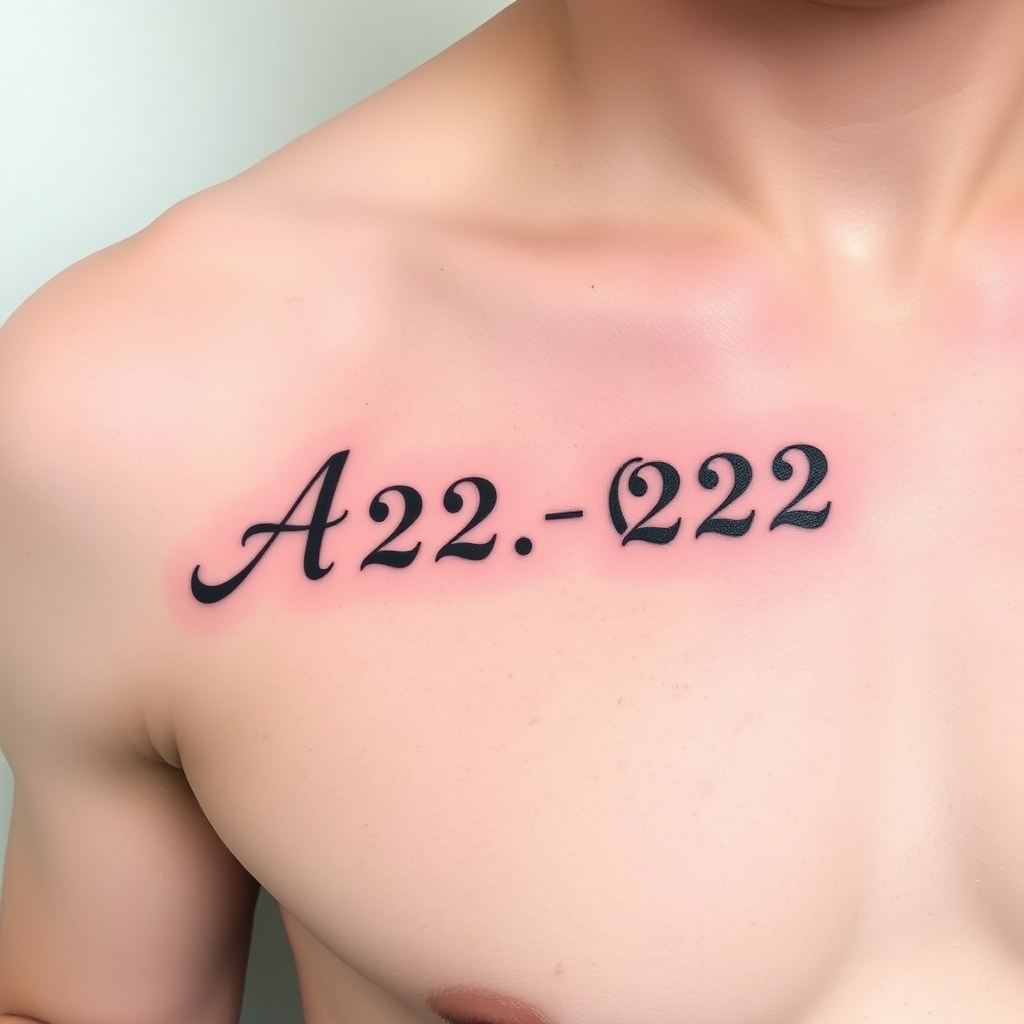 A tattoo design of Words "Ashes 222 Ashes" on left pectoralis in the style of minimalist. - text quote tattoo design generated by AI tattoo generator