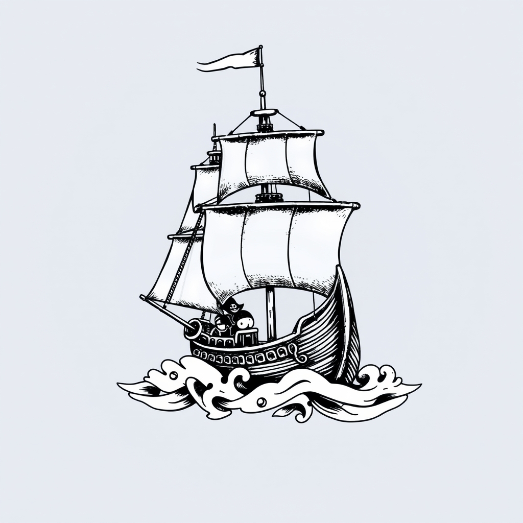 A tattoo design of Black .pirate ship in the style of blackwork. - pirate ship tattoo design generated by AI tattoo generator