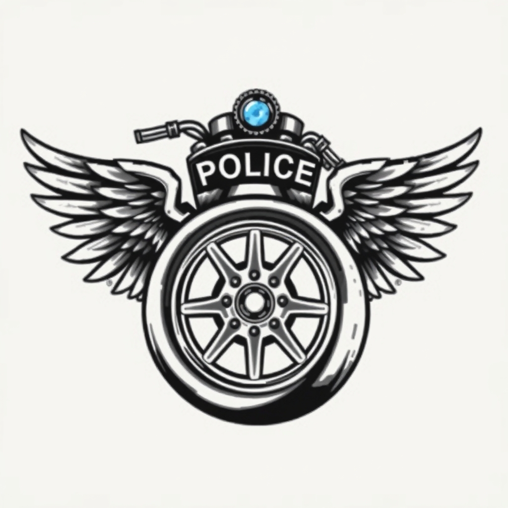 A tattoo design of police motor unit winged wheel in the style of realistic. - law enforcement symbol tattoo design generated by AI tattoo generator