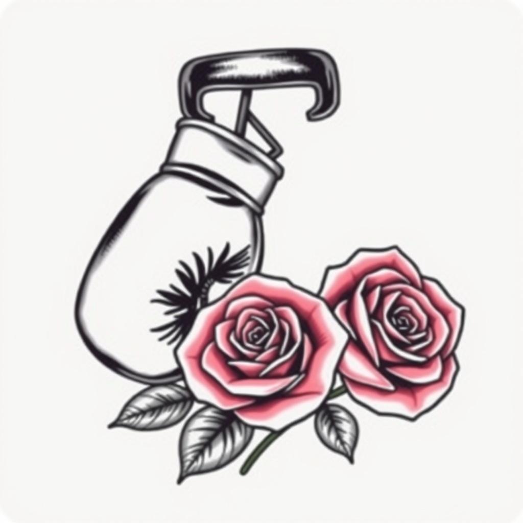 A tattoo design of A pair of boxing gloves, a weight dumbell, and a rose in the style of realistic. - sports equipment tattoo design generated by AI tattoo generator
