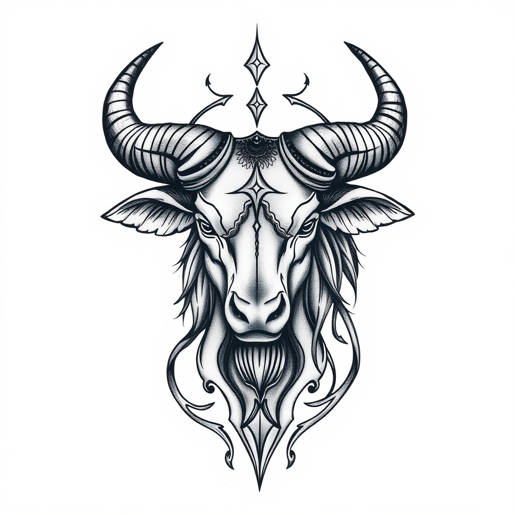 A tattoo design of Taurus  in the style of realistic. - astrology sign tattoo design generated by AI tattoo generator