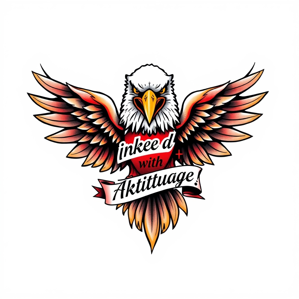 A tattoo design of create an image of a wicked colorful eagle with the phrase "Inked with Attitude!" included in a traditional sailor jerry tattoo style in the style of tribal. - eagle tattoo tattoo design generated by AI tattoo generator