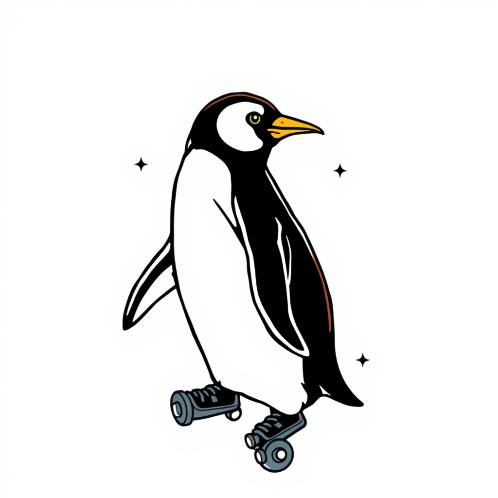 A tattoo design of Penguin with skate rollers in the style of realistic. - animal tattoo design generated by AI tattoo generator