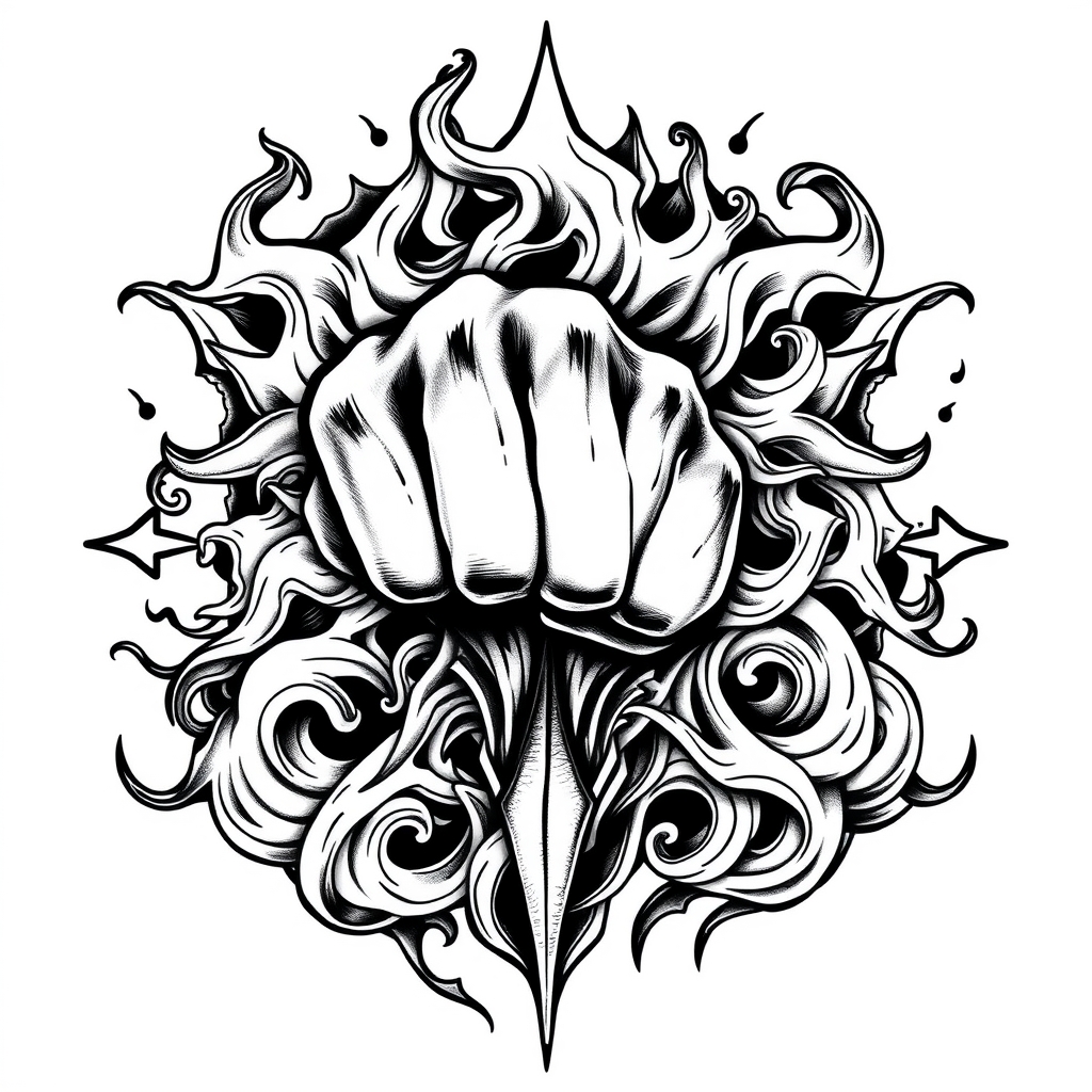 A tattoo design of Power, strength, direction in the style of realistic. - personal symbol tattoo design generated by AI tattoo generator