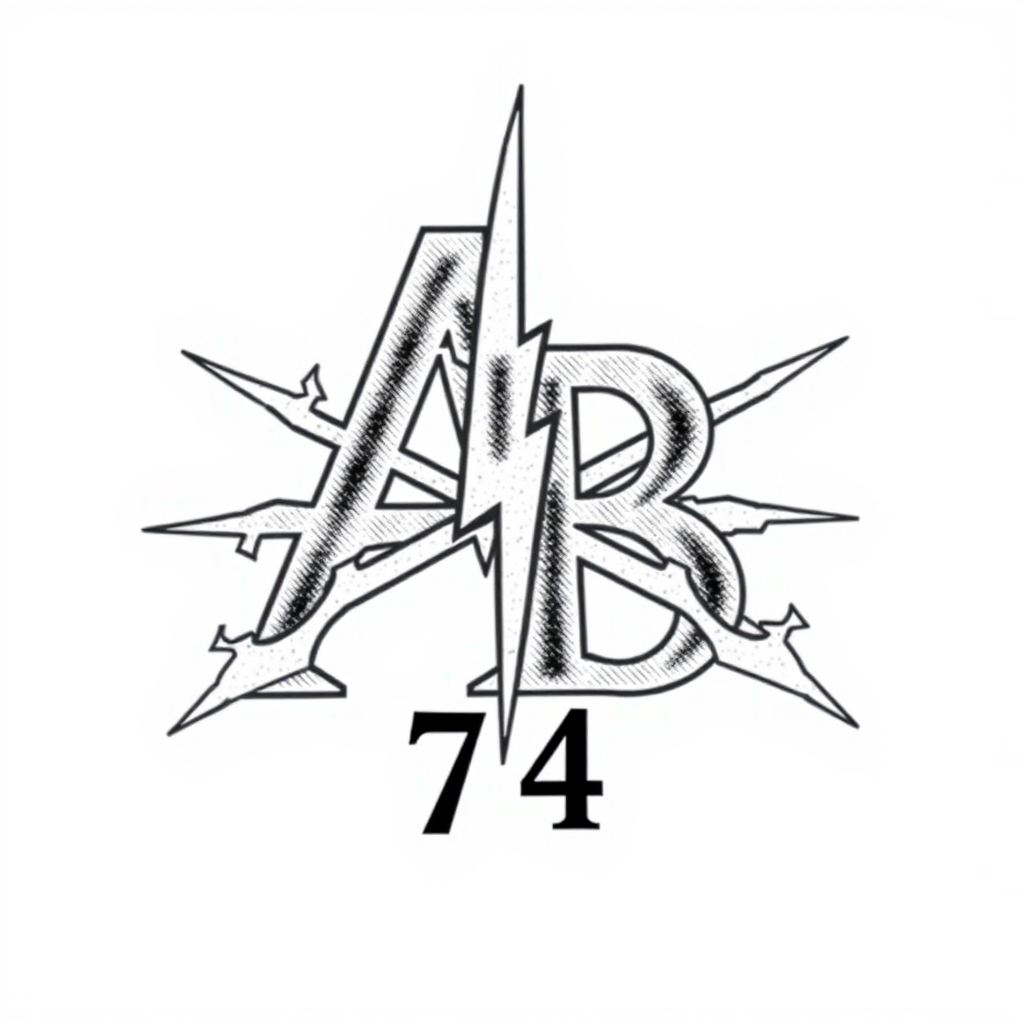 A tattoo design of Initials AB with lighting bolt crossbars 74 in the style of realistic. - monogram symbol tattoo design generated by AI tattoo generator
