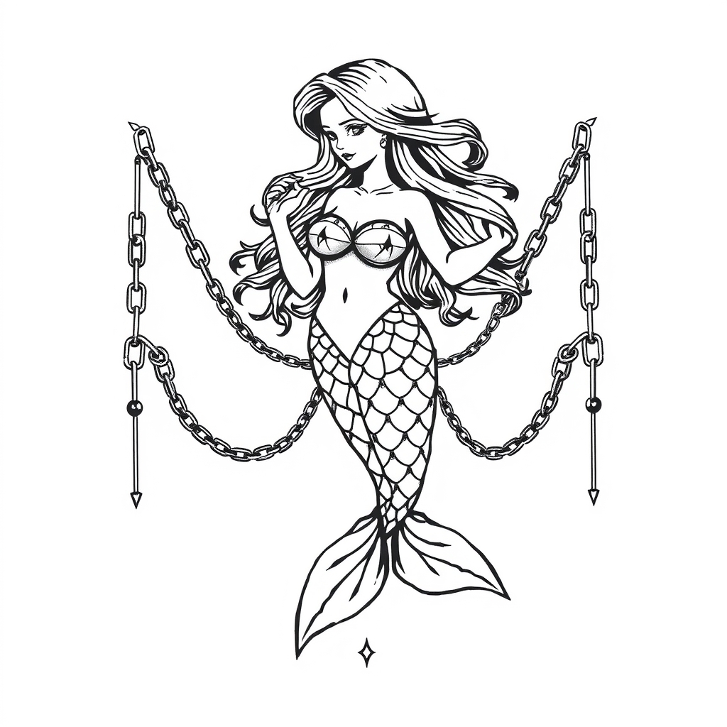 A tattoo design of Mermaid, chains in the style of geometric. - mythical creatures tattoo design generated by AI tattoo generator