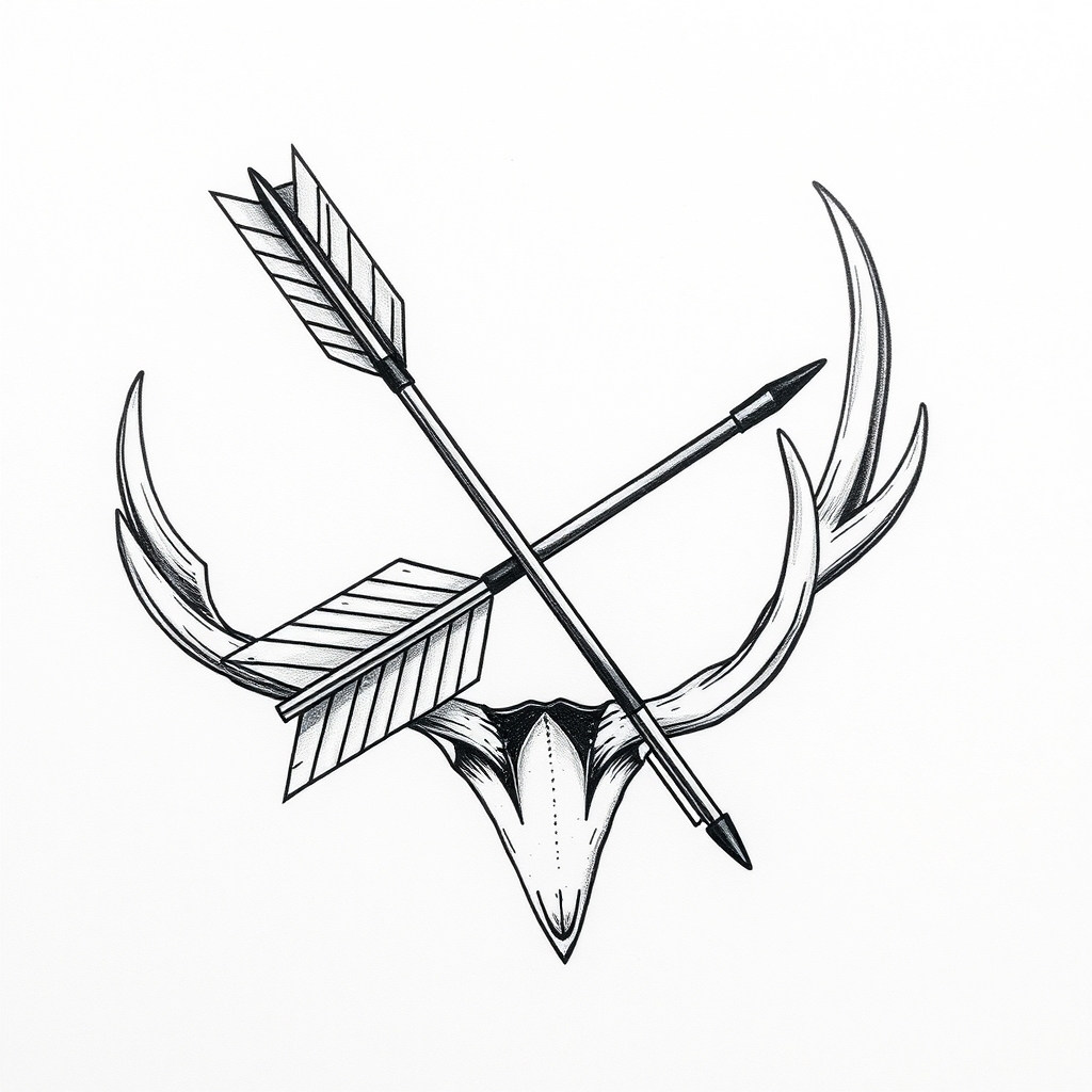 A tattoo design of Arrow laying in an elk antler in the style of realistic. - wildlife tattoo design generated by AI tattoo generator