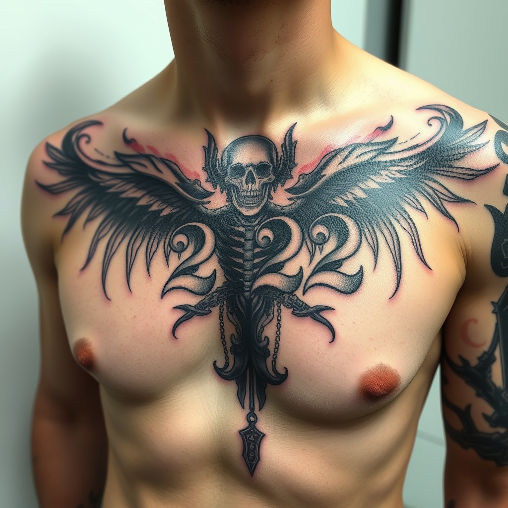 A tattoo design of "Ashes 222 Ashes" on right pectoralis in the style of surrealistic. - personal symbol tattoo design generated by AI tattoo generator