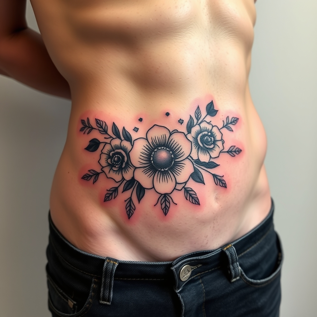 A tattoo design of A feminine hip tattoo for a feminine man in the style of realistic. - feminine design tattoo design generated by AI tattoo generator