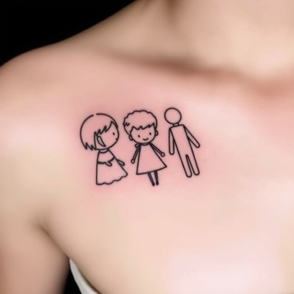 A tattoo design of Sibling ideas for 3 people in the style of minimalist. - family relationships tattoo design generated by AI tattoo generator