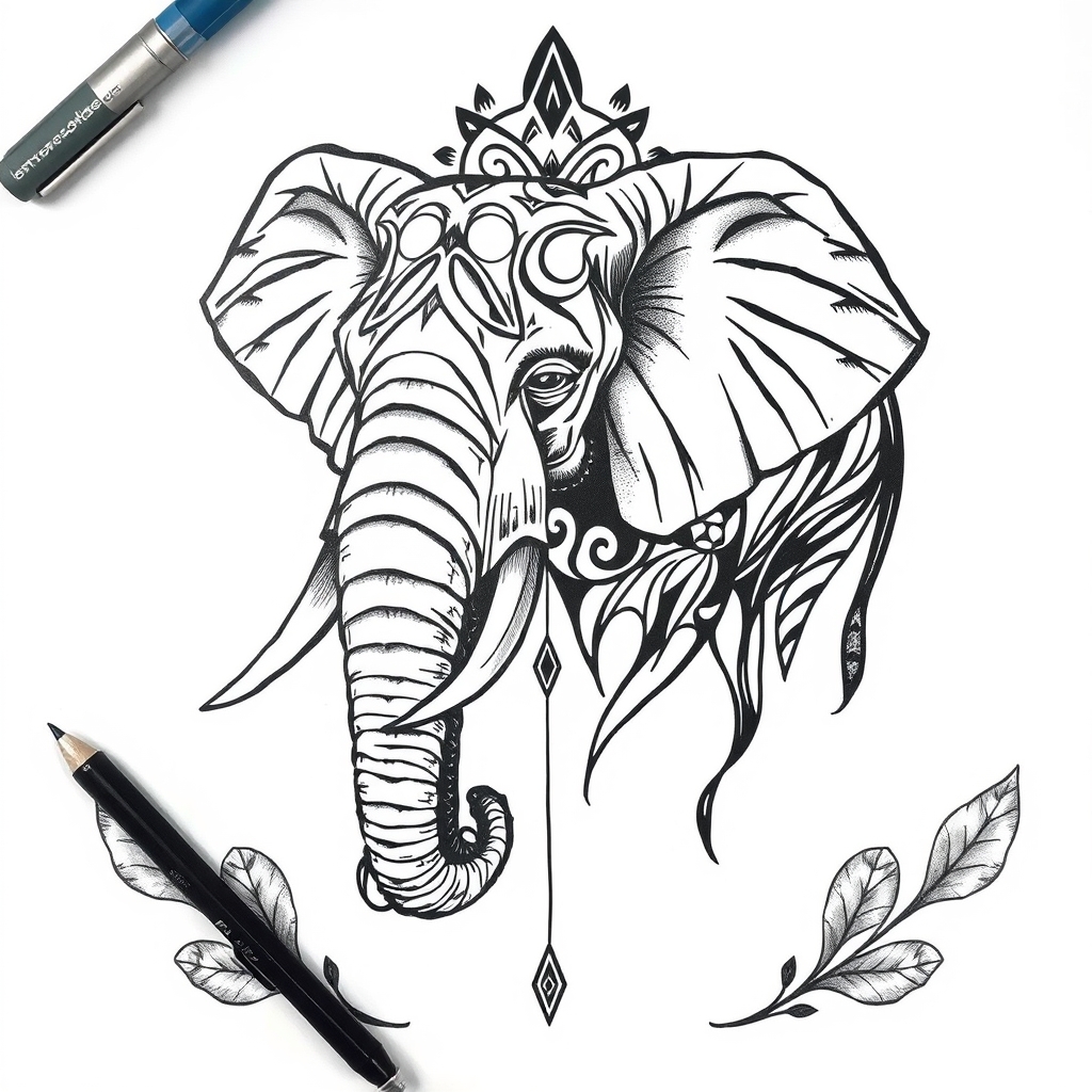 A tattoo design of elephant in the style of abstract. - what's the tattoo description? tattoo design generated by AI tattoo generator