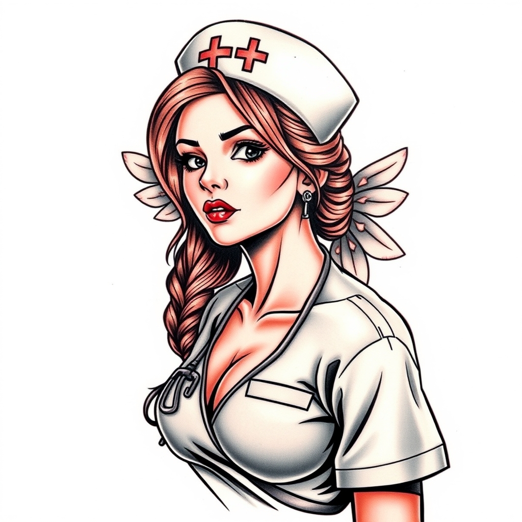 A tattoo design of Hot nurse in the style of realistic. - occupation tattoo design generated by AI tattoo generator
