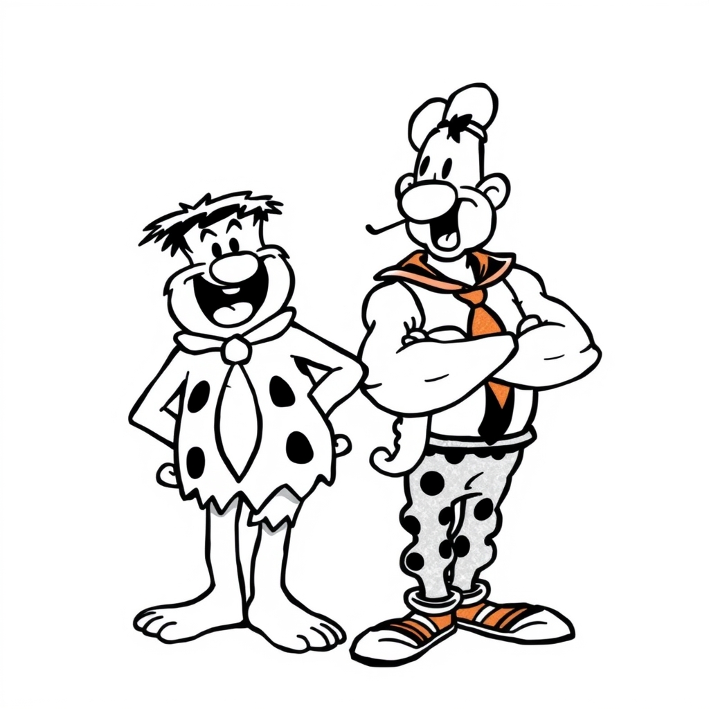 A tattoo design of Mashup of fred flintstone and popeye in the style of realistic. - cartoon characters tattoo design generated by AI tattoo generator