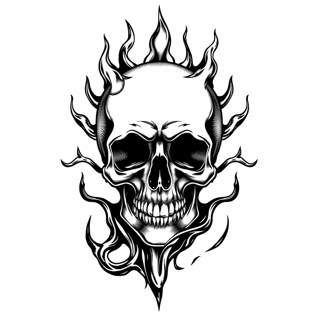 A tattoo design of Black .melting g skull in the style of blackwork. - skull design tattoo design generated by AI tattoo generator