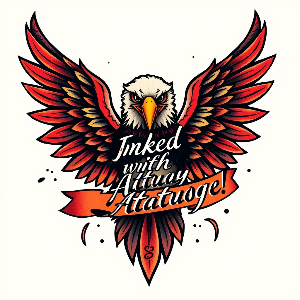 A tattoo design of create an image of a wicked colorful eagle with the phrase "Inked with Attitude!" included in a traditional sailor jerry tattoo style in the style of tribal. - eagle tattoo design generated by AI tattoo generator
