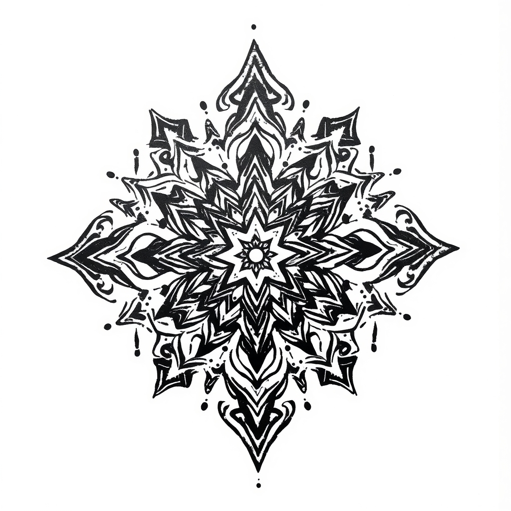 A tattoo design of Geometric+Mandala With Spritual Meaning And Dotwork in the style of tribal. - geometric mandala tattoo design generated by AI tattoo generator