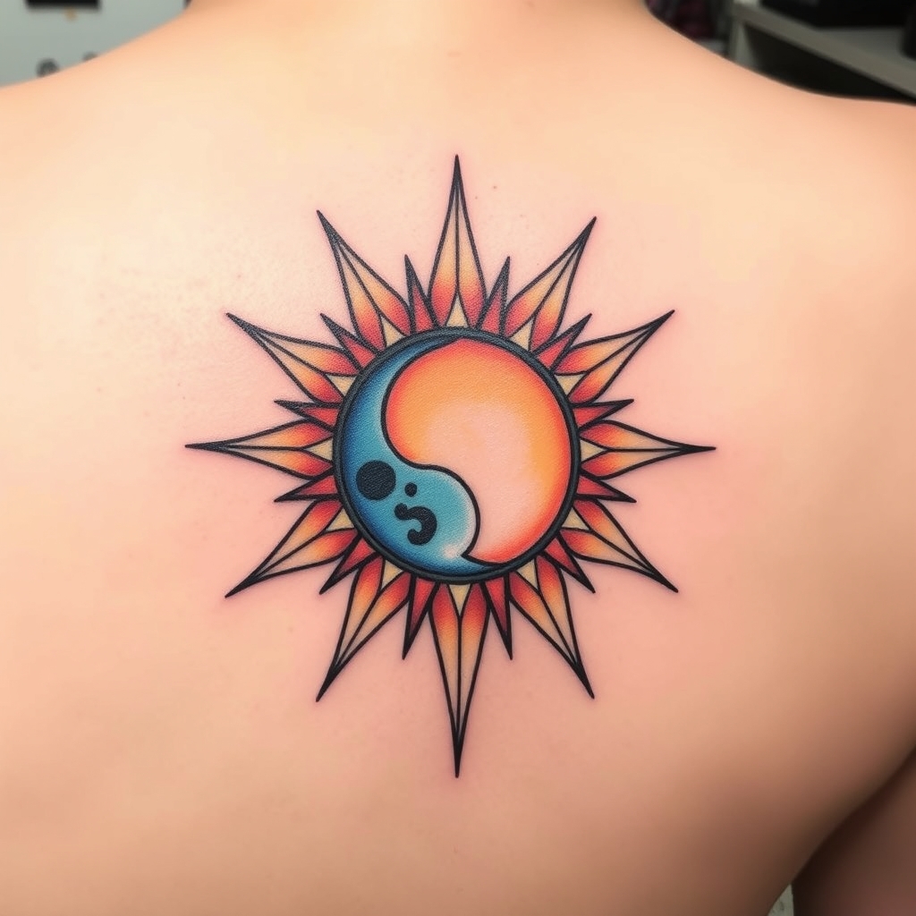 A tattoo design of Aquarius with sun and blue moon in the style of traditional. - astrology zodiac tattoo design generated by AI tattoo generator
